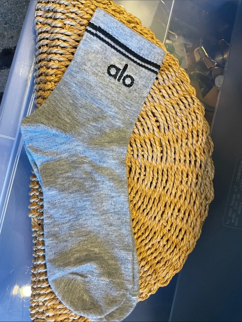 Light Gray Ankle Socks with Black Stripe